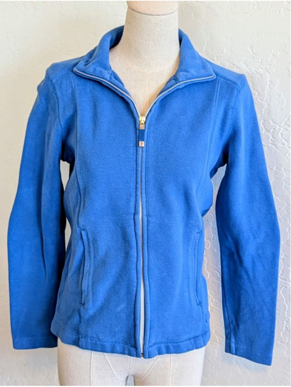 Tommy Bahama Blue Full Zip Knit Jacket Sweater Stretch Cotton Casual Women XS